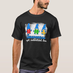 Three Blue Gnomes Holding Color Puzzle Autism Awar T-Shirt