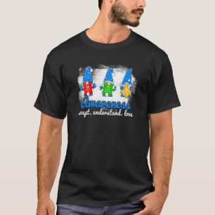 Three Blue Gnomes Holding Colour Puzzle Autism Awa T-Shirt