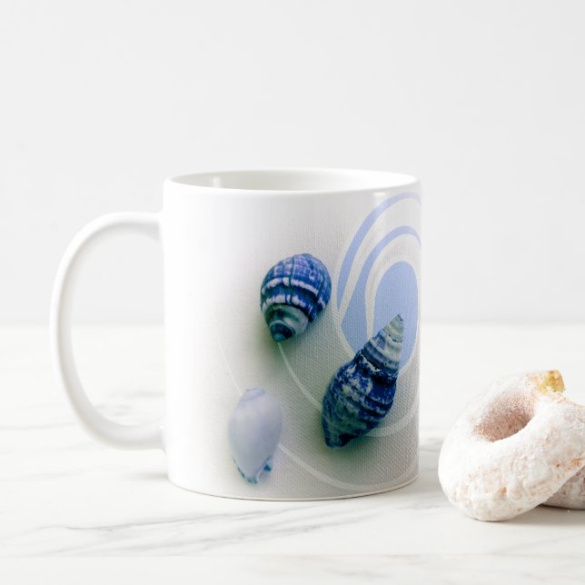 Three blue sea shells coffee mug (With Donut)