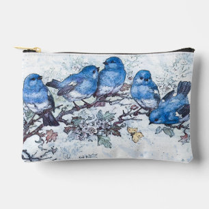 Three Bluebirds Perched On Cherry Blossom Accessory Pouch