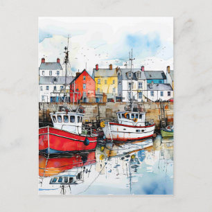 Three Boats In The Fishing Harbour Postcard