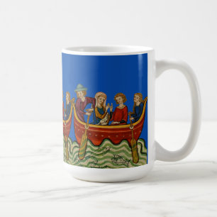 Three boats on the river Blue Coffee Mug