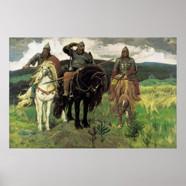 Three Bogatyrs (1898) by Viktor Vasnetsov Print (Front)