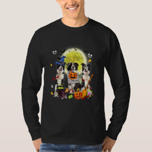 Three Border Collie Dogs Witch Scary Mummy Hallowe T-Shirt