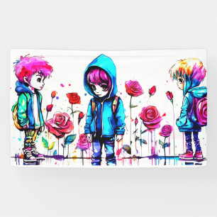 Three Boys Colorful Art Party Signs & Banners