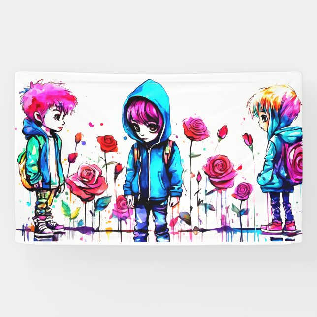 Three Boys Colourful Art Party Signs & Banners (Horizontal)