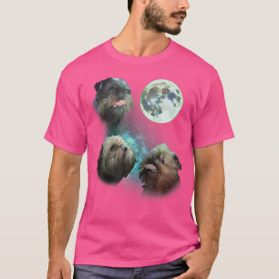 Three Brussels Griffon Howl At Moon 3 Wolfs Wolves T-Shirt