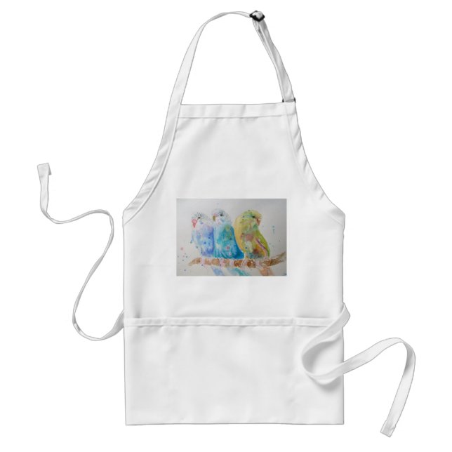 Three Budgies Sitting Watercolour Kitchen Apron (Front)