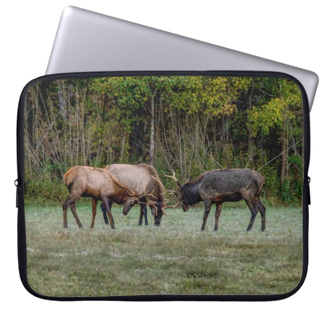 Three Bull Elk Fight Laptop Sleeve (Front)