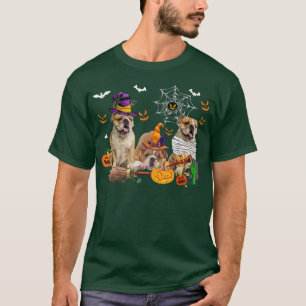 Three Bulldog Dogs Witch Halloween Mummy Scary Pum T-Shirt