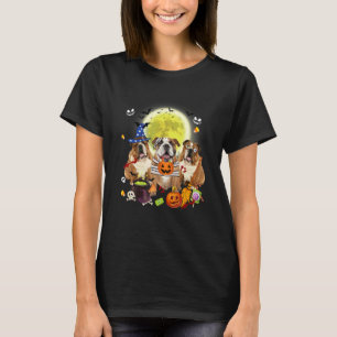 Three Bulldog Dogs Witch Scary Mummy Halloween T-Shirt