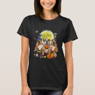 Three Bulldog Dogs Witch Scary Mummy Halloween T-Shirt