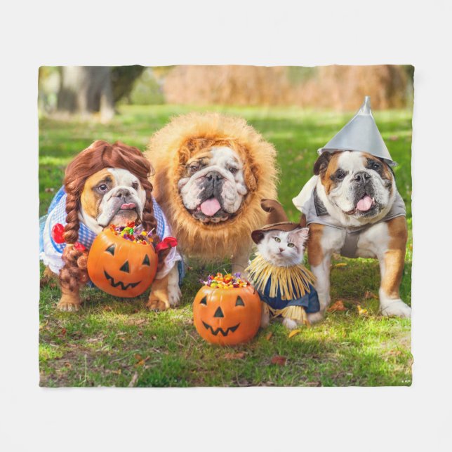 Three Bulldogs in Costumes Fleece Blanket (Front (Horizontal))