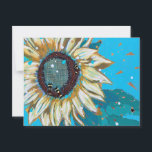 Three bumblebees on a sunflower  postcard<br><div class="desc">Bees and blooms in a world of turquoise wonder! Was able to paint this sunflower from a seed I planted in the ground.</div>