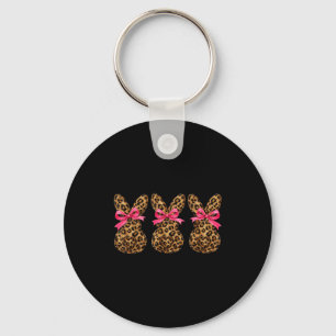 Three Bunnies Leopard Rabbit Eggs Happy Easter Coq Key Ring