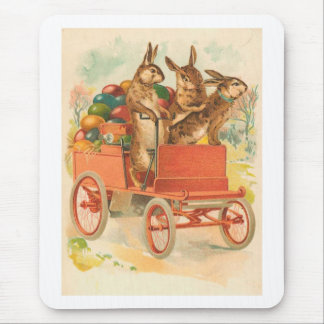 Three Bunnies With Eggs Vintage Easter Mouse Pad