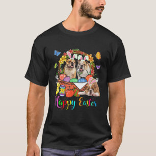 Three Bunny Bulldog Dogs In Easter Eggs Basket T-Shirt