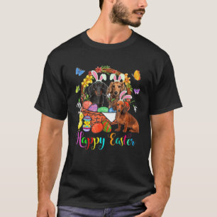 Three Bunny Dachshund Dogs In Easter Eggs Basket T-Shirt