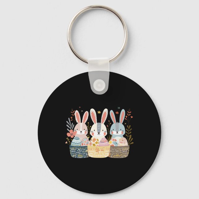 Three Bunny Easter Bunny Bunny Ears Graphic  Key Ring (Front)