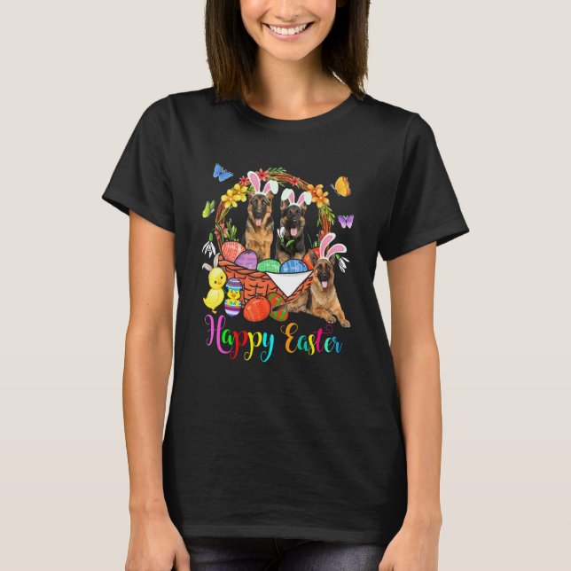 Three Bunny German Shepherd Dogs In Easter Eggs Ba T-Shirt (Front)
