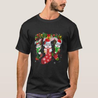 Three Bunny In Sock Christmas Cute Santa Hat T-Shirt
