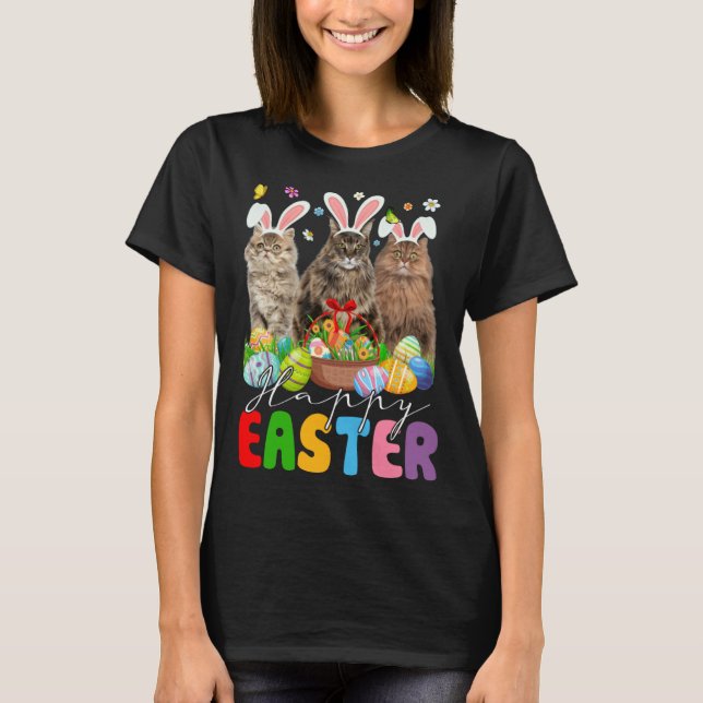 Three Bunny Persian Cats & Easter Egg Basket Easte T-Shirt (Front)