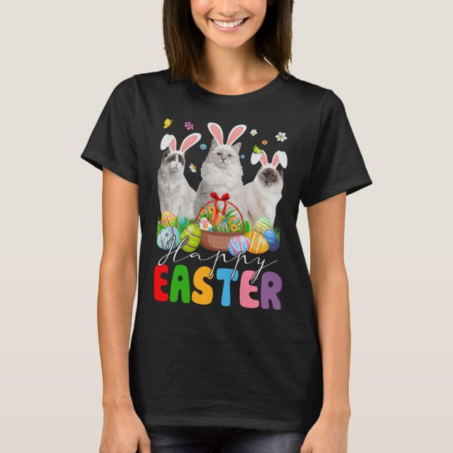 Three Bunny Ragdoll Cats & Easter Egg Basket Easte T-Shirt (Front)