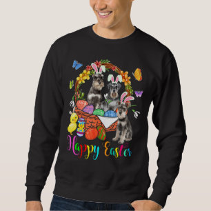 Three Bunny Schnauzer Dogs In Easter Eggs Basket Sweatshirt