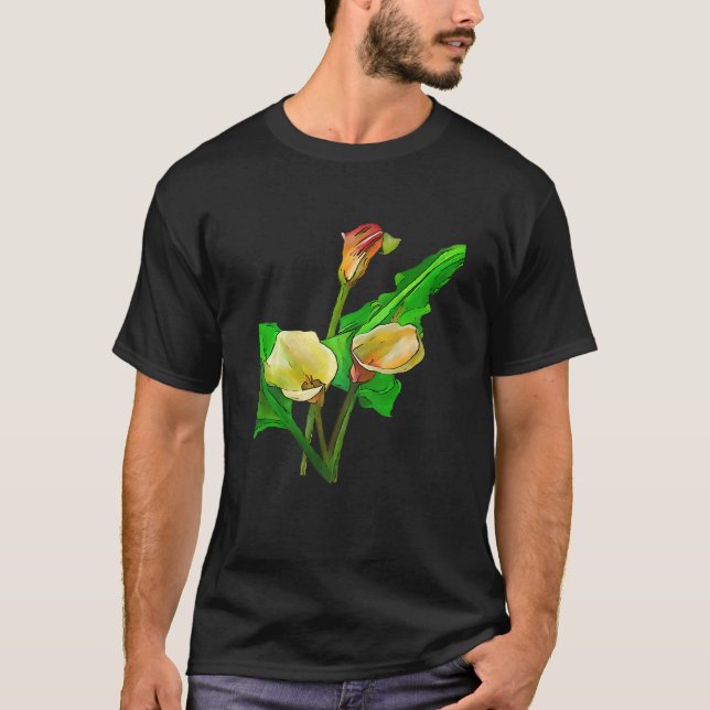 Three Calla Lilies Black Outline T-Shirt (Front)