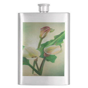 Three Calla Lilies Stunning Botanical Acrylic Hip Flask