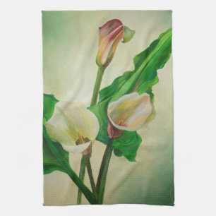 Three Calla Lilies Stunning Botanical Acrylic  Tea Towel