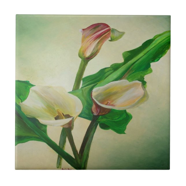 Three Calla Lilies Stunning Botanical Acrylic  Tile (Front)