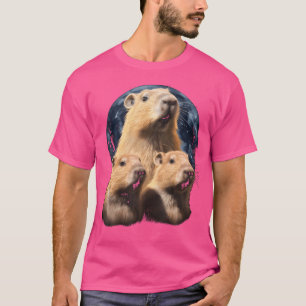 Three Capybaras And Moon Funny Capybara Humour Cap T-Shirt