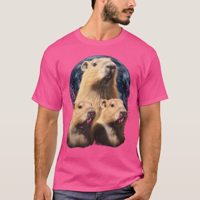 Three Capybaras And Moon Funny Capybara Humour Cap T-Shirt (Front)