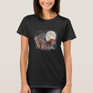 Three Capybaras and Moon Funny Capybara Humour Par T-Shirt