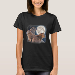 Three Capybaras and Moon Funny Capybara Humour Par T-Shirt