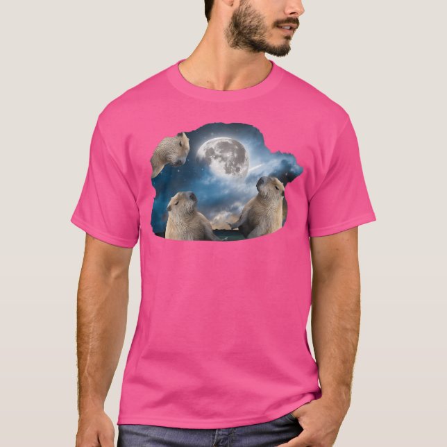 Three Capybaras And Moon T-Shirt (Front)