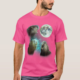Three Capybaras Howl At Moon 3 Wolfs Wolves Parody T-Shirt