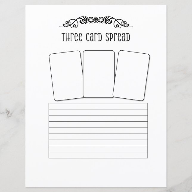 Three Card Tarot Spread Sheet (Front)