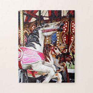 Three Carousel Horses Closeup Jigsaw Puzzle