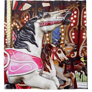 Three Carousel Horses Closeup Shower Curtain