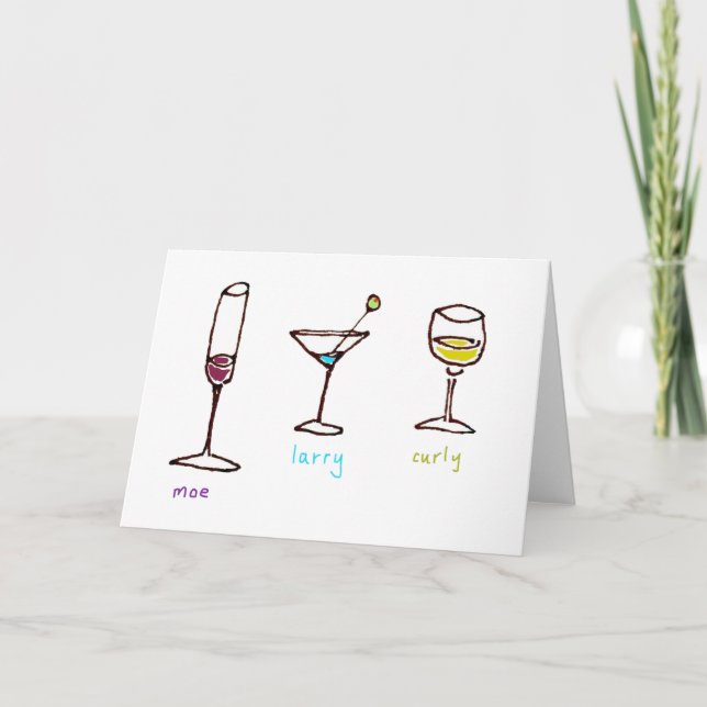 Three Cartoon Drinks Stooges Folded Greeting Card (Front)