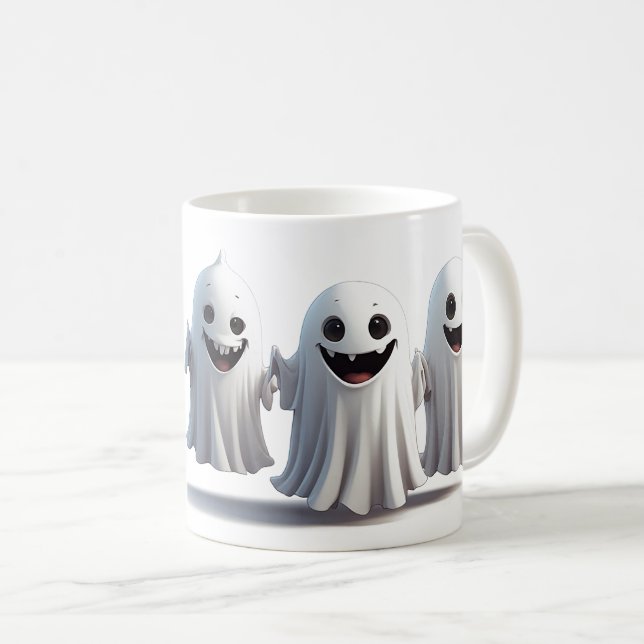 Three Cartoon Ghost Friends Ready For Halloween 🦇 Coffee Mug (Front Right)