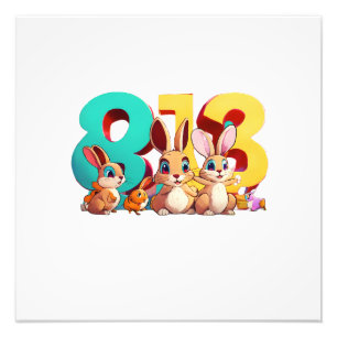 Three Cartoon Hares Holding a Giant Number 3 Photo Print
