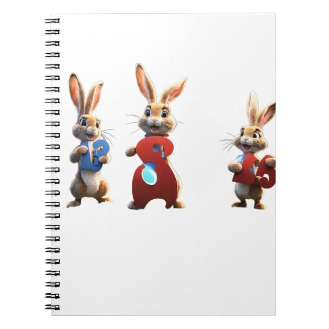 Three Cartoon Hares Holding a Huge Number 3 Sign Notebook (Front)