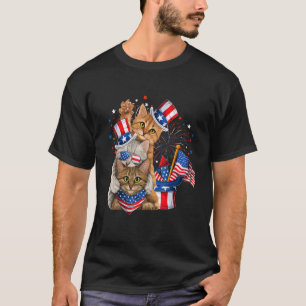Three Cat 4th Of July Meowica Fireworks Usa Flag P T-Shirt
