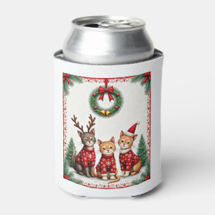Three Cat Funny Christmas Cat Ugly Xmas Sweater Me Can Cooler