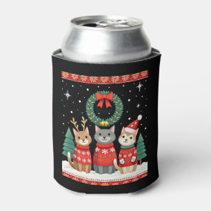 Three Cat Funny Christmas Cat Ugly Xmas Sweater Me Can Cooler