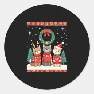 Three Cat Funny Christmas Cat Ugly Xmas Sweater Me Classic Round Sticker