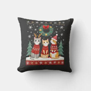 Three Cat Funny Christmas Cat Ugly Xmas Sweater Me Cushion